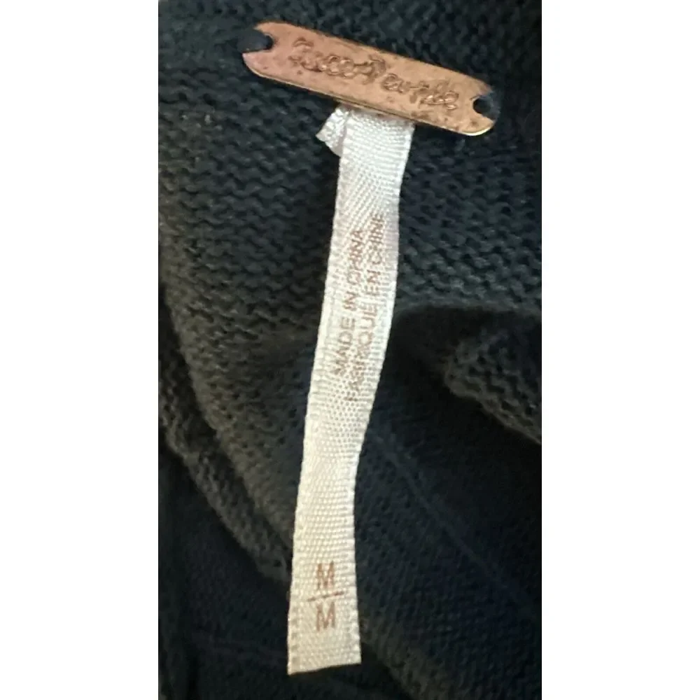 Free People Ribby-Rib Long Duster BOHO Teal Open Sweater Cardigan Sz M‎